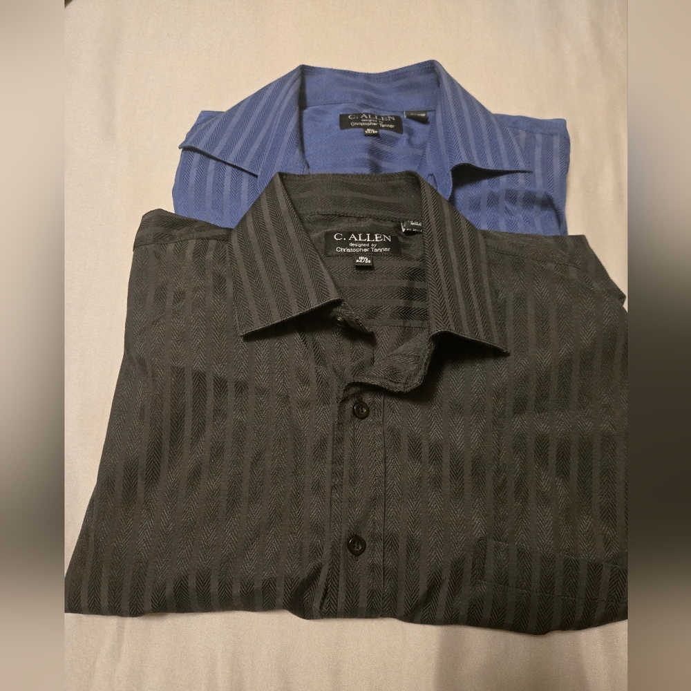 Lot of 2  C. Allen New York Mens 16.5 34/35 French Cuff Shirts Black & Blue